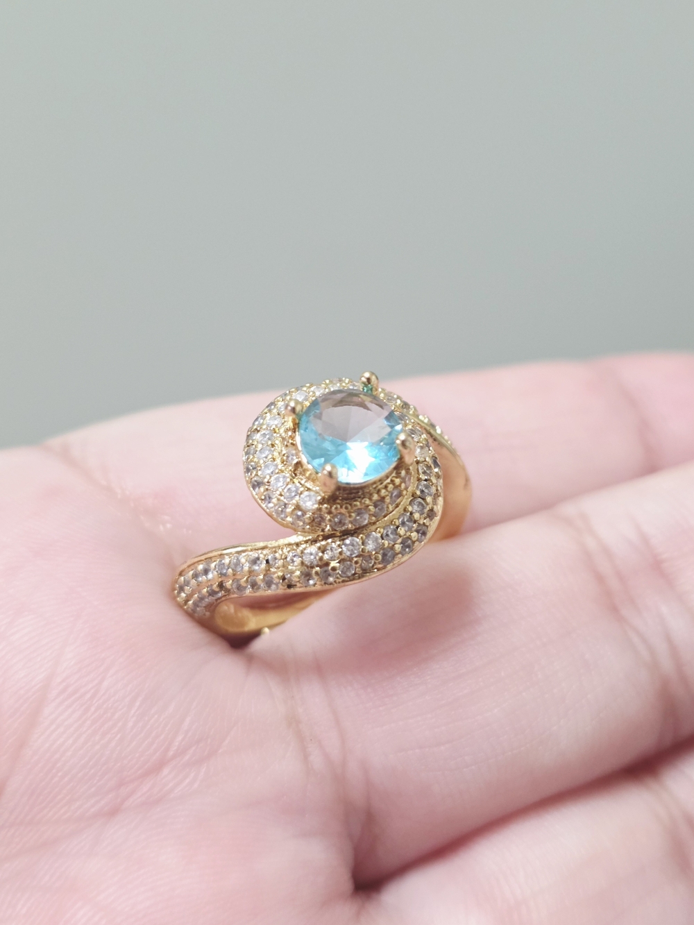 14k Gold Plated Blue Crystal Swirl Ring - Women Jewelry